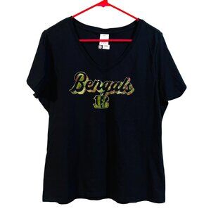 Cincinnati Bengals Womens V-Neck T-Shirt NFL Team Apparel XL Black 100% Cotton